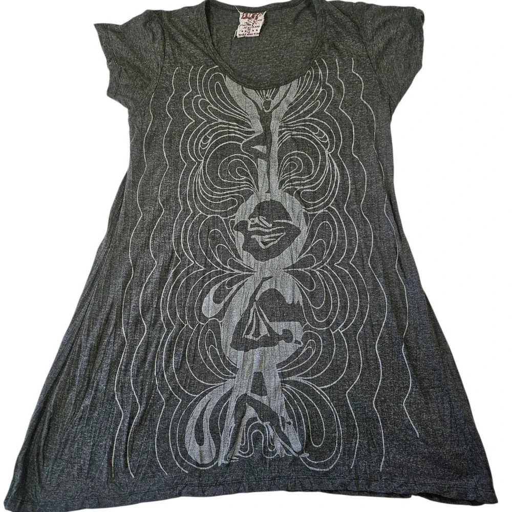 Sure Charcoal Gray Whimsigoth Psychedelic Spirit Graphic T-Shirt Dress Lg